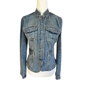 Context Vintage Denim Jacket Bead Trim, Size 4